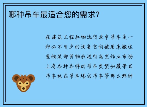 哪种吊车最适合您的需求？