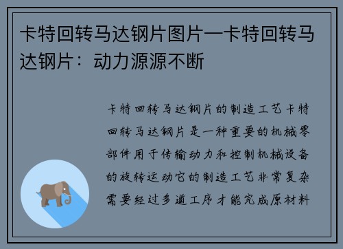 卡特回转马达钢片图片—卡特回转马达钢片：动力源源不断